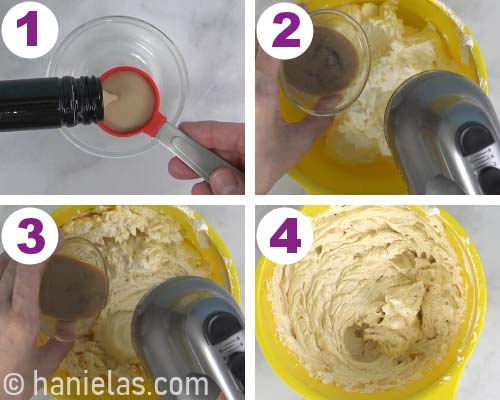 Beating liquor into buttercream.