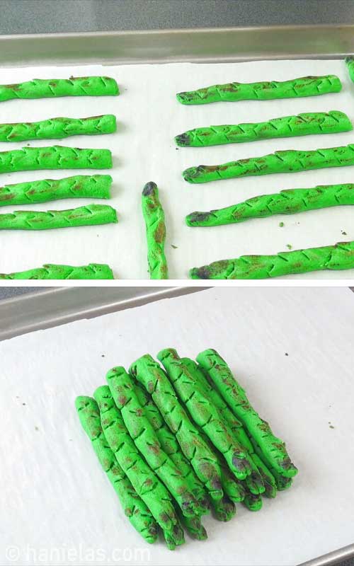 Baked cookies on a baking sheet.