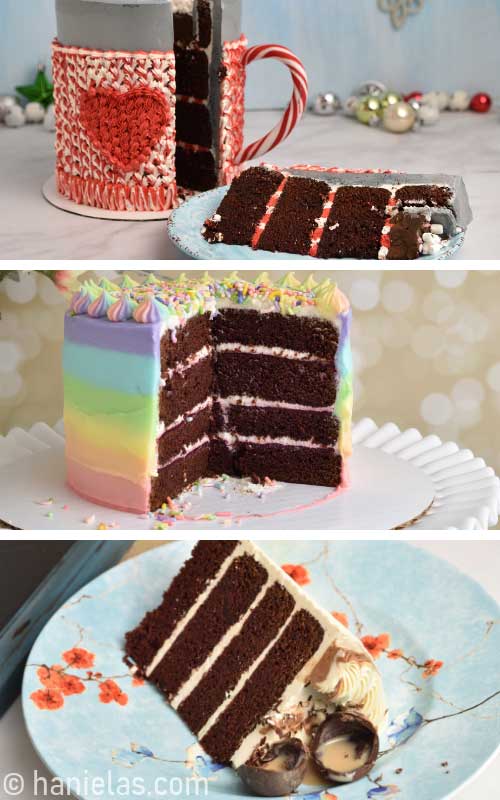 Cakes cut showing cake layers.
