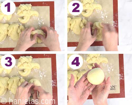 Shaping yeast dough into buns.