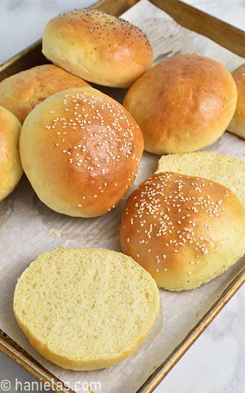 Baked hamburger buns.