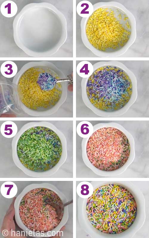 Colorful sprinkles in a bowl.