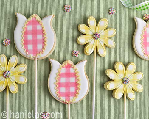 Decorated sugar cookies displayed flat on a table.