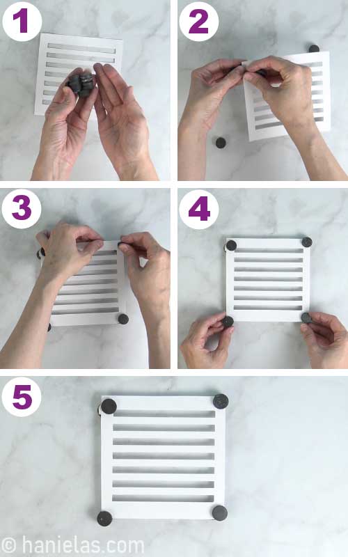 Securing a stencil with magnets.