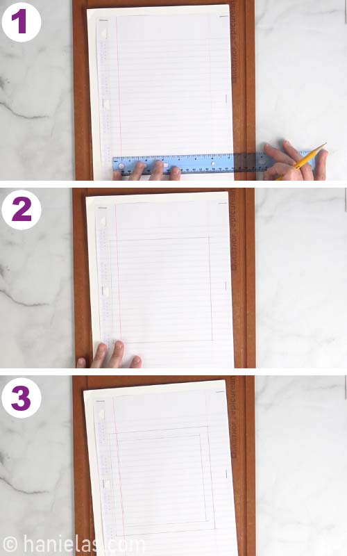 Using a ruler to draw a stencil frame.