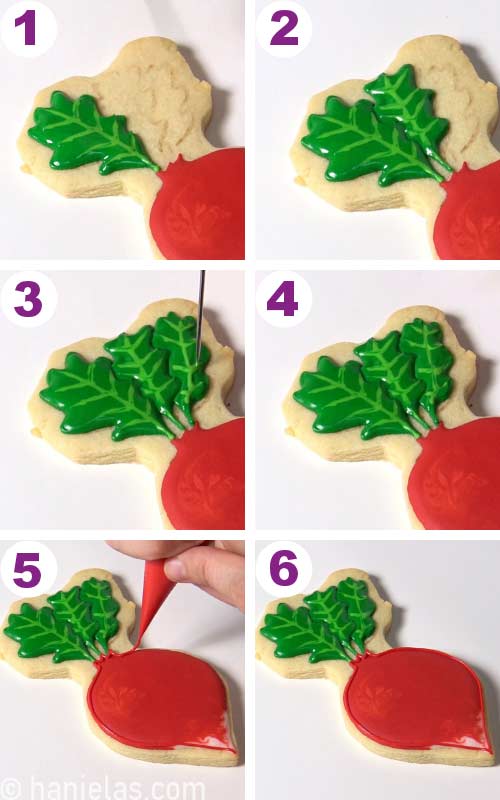 Outlining a cookie with icing.