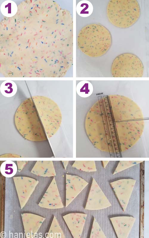 Cutting a round cookie into wedges.