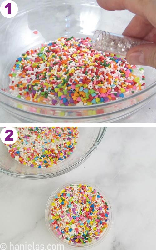 Rainbow sprinkle mix in a bowl.