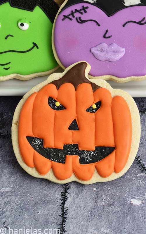 Jack-o-Lantern Decorated Cookies.