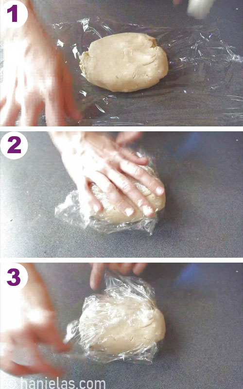 Wrapping cookie dough into a food wrap.