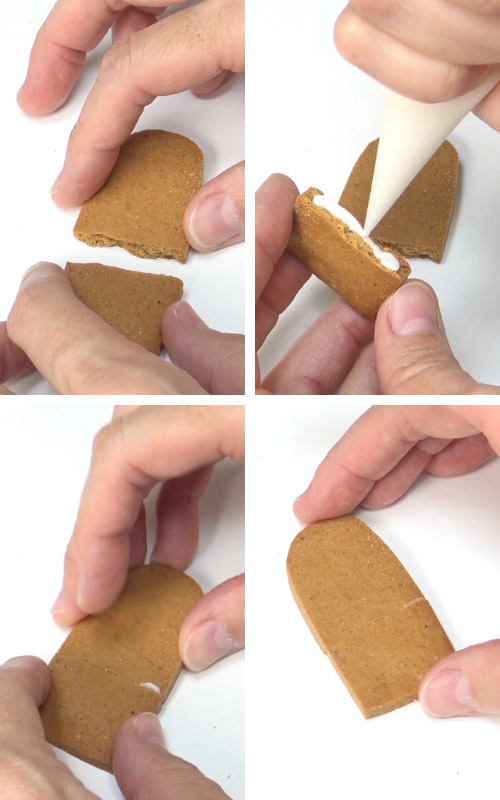 Gluing a broken cookie together.