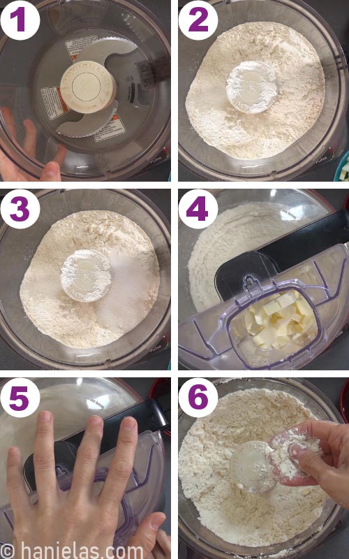 Flour and butter in a food processor bowl.