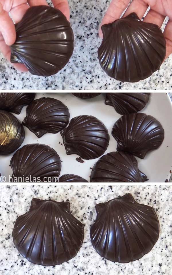 Unmolded chocolates plated on a large white plate.