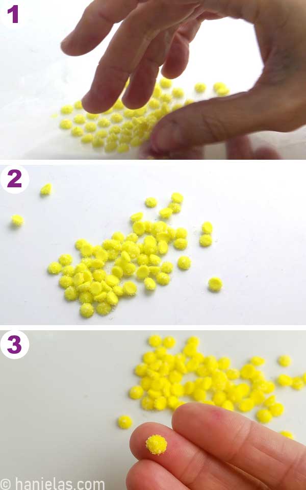 Removing yellow flower centers from the wax paper.