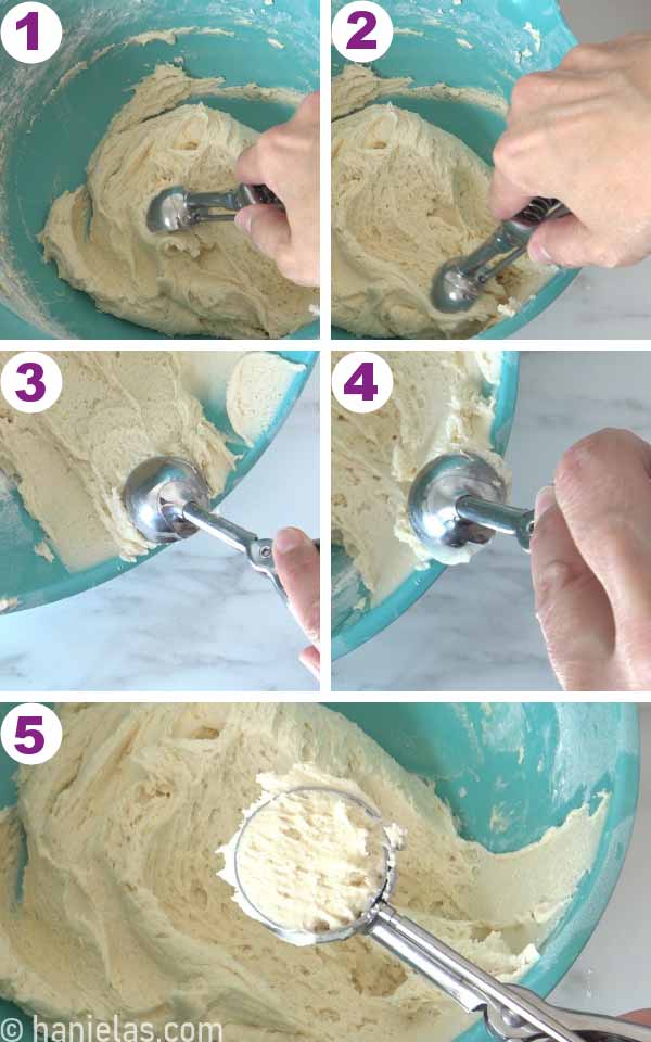 Ice cream scoop with cake batter.