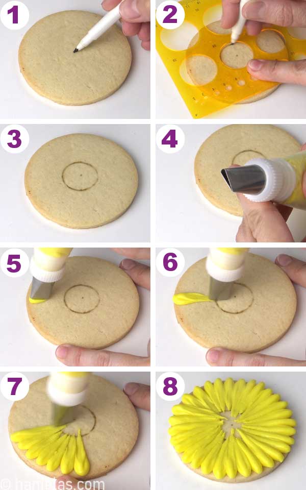 Piping yellow flower petals with a petal tip.