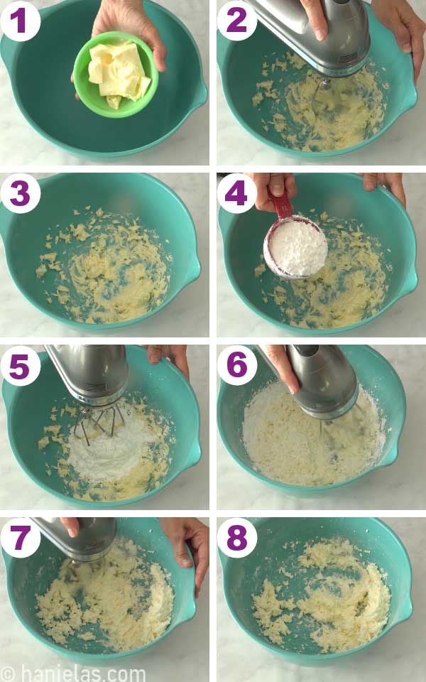 Creaming butter and sugar in a bowl.