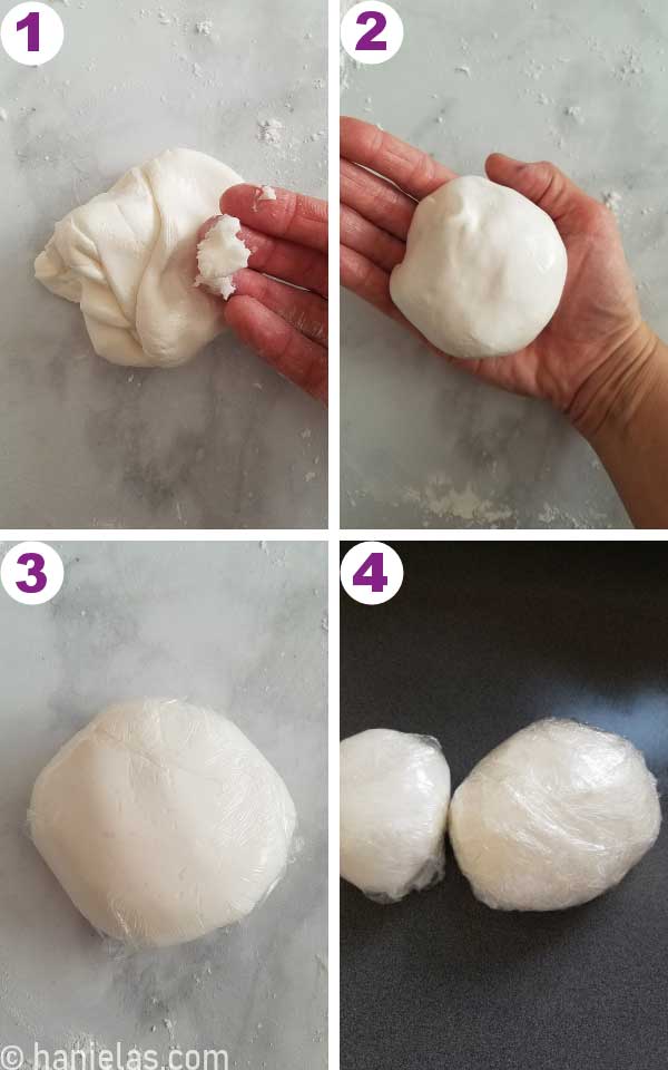 White fondant covered with food wrap.