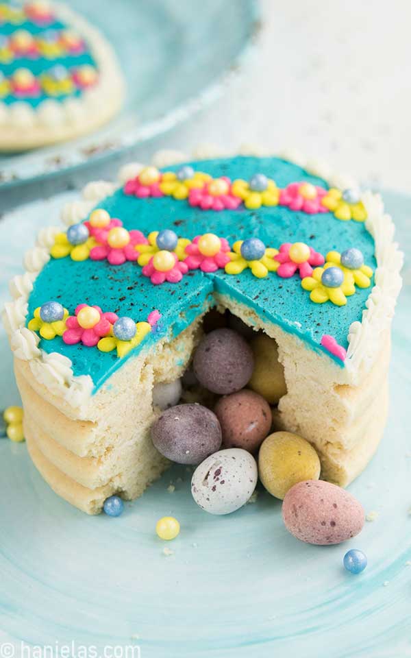 Detail of pinata cookies, showing candies hidden inside of the pinata cookie.