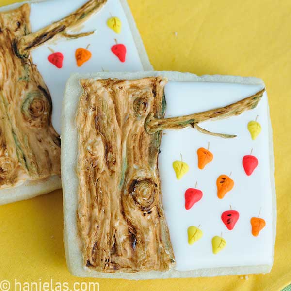 Square cookie decorated with sculpted royal icing