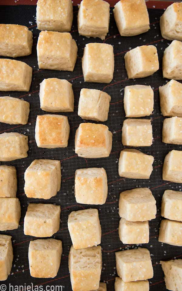 View from the above, baked square biscuits.