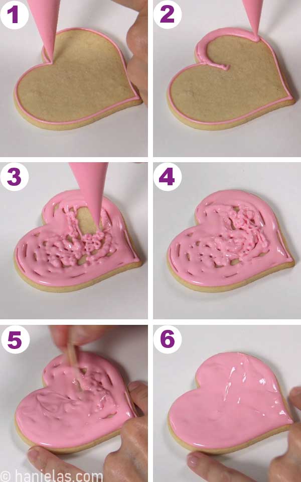 Large heart cookie iced with pink icing.