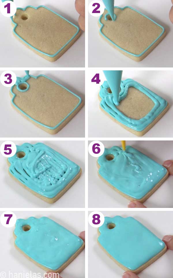 Cookie iced with teal icing.