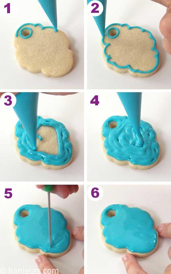Plaque cookie decorated with teal icing.