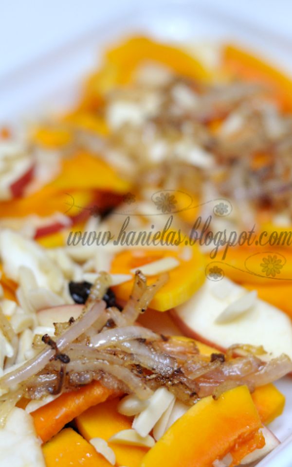 Fresh, unbaked squash tossed with caramelized onions.