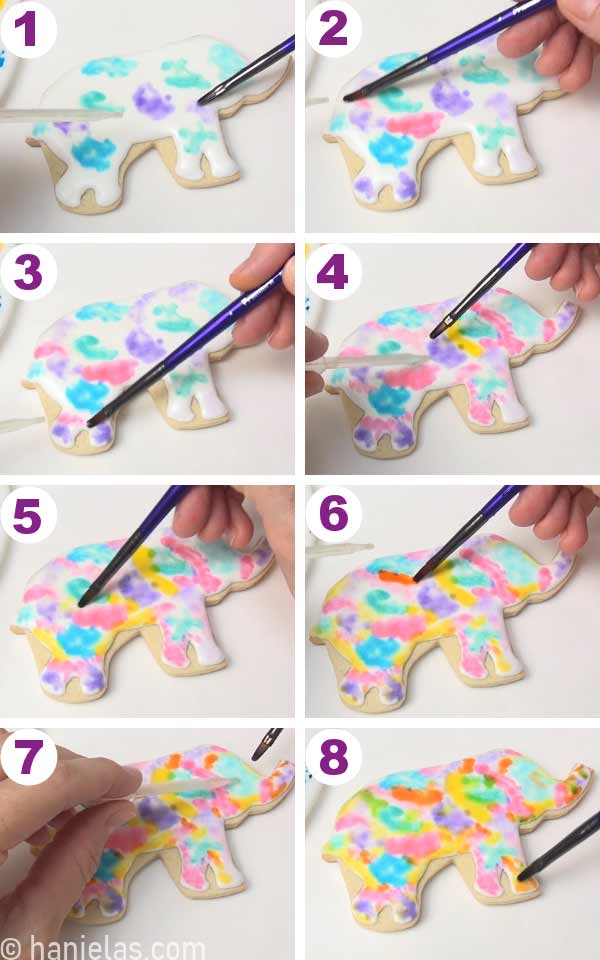 Painting a cookie with an array of colors.