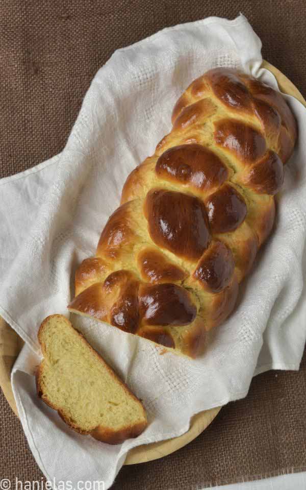 A view from above, baked bread with golden brown crust.