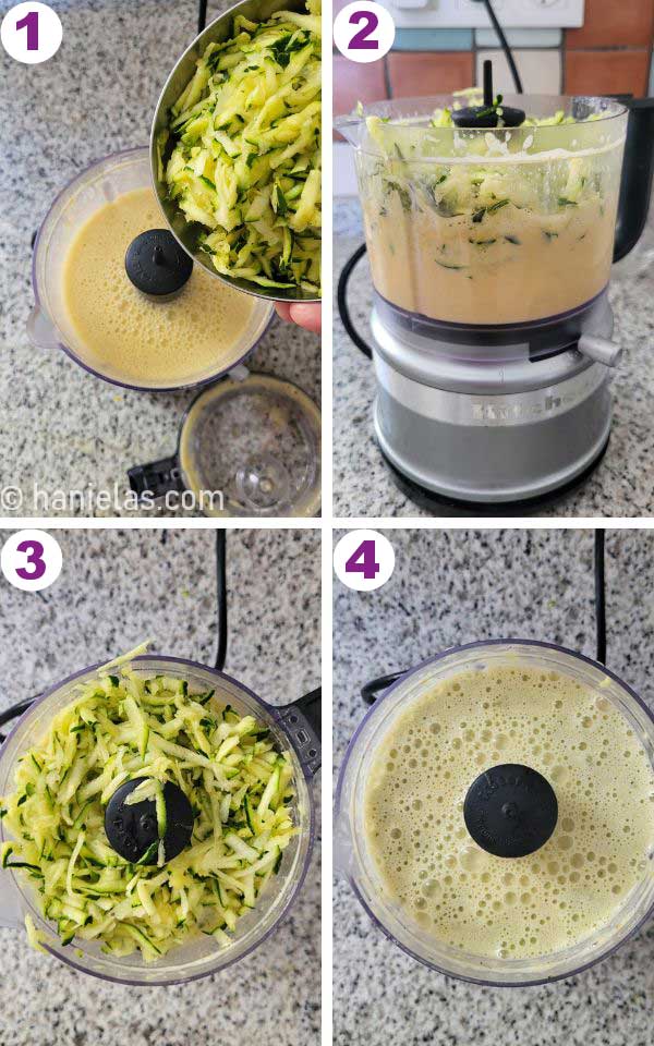 A small chopper with pureed grated zucchini.