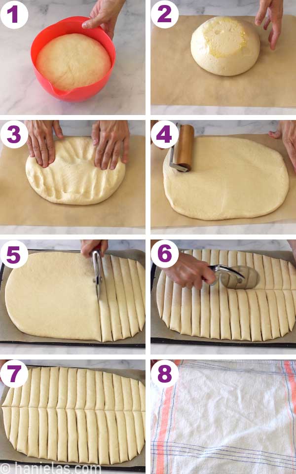 Rolled out bread dough onto parchment.