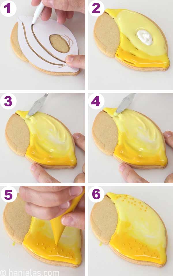 Palette knife marbling icing on a cookie.