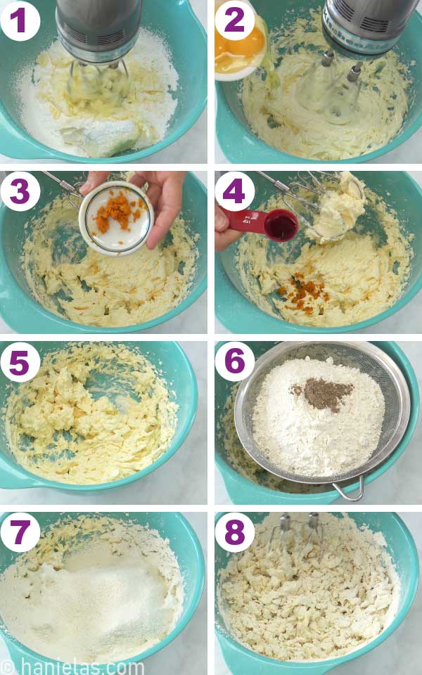 A teal mixing bowl with plain cookie dough.