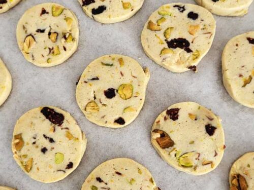 Cookies on a white parchment paper.