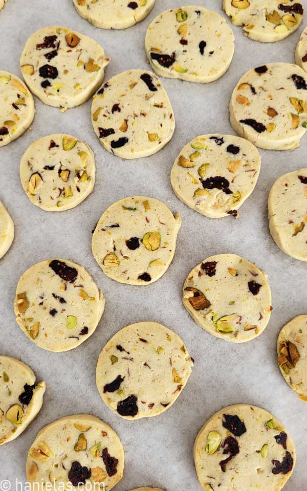 Cookies on a white parchment paper.