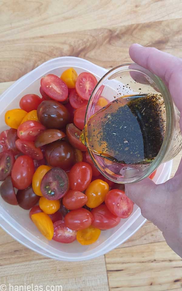 Balsamic marinade in a glass bowl.