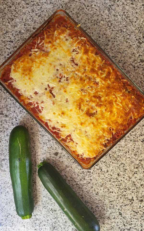 Baked vegetable casserole dish.