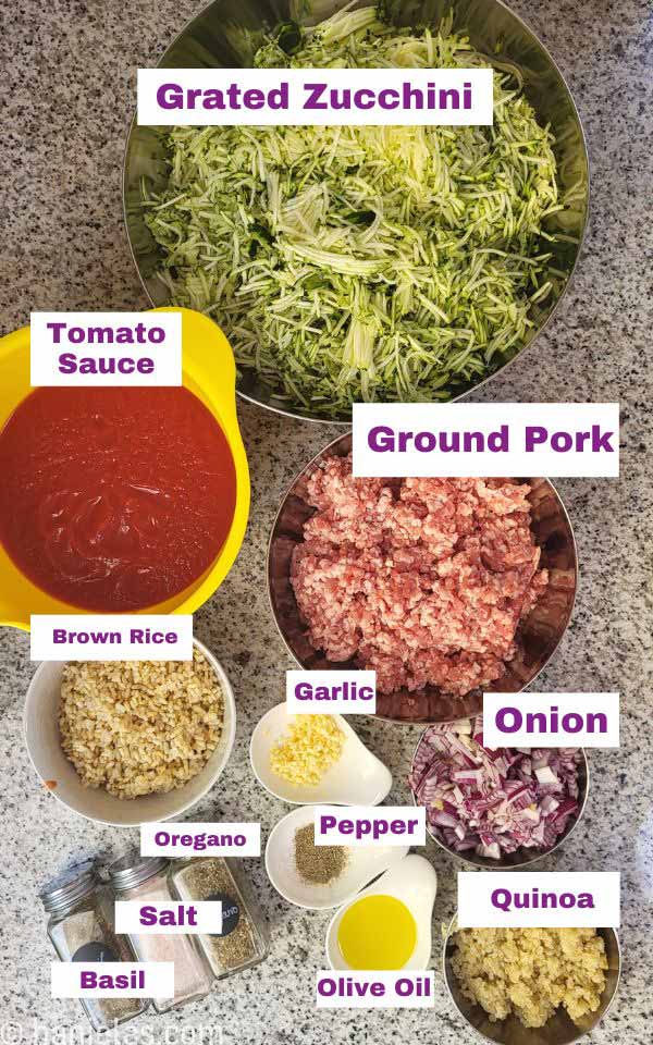 Bowls with casserole ingredients.