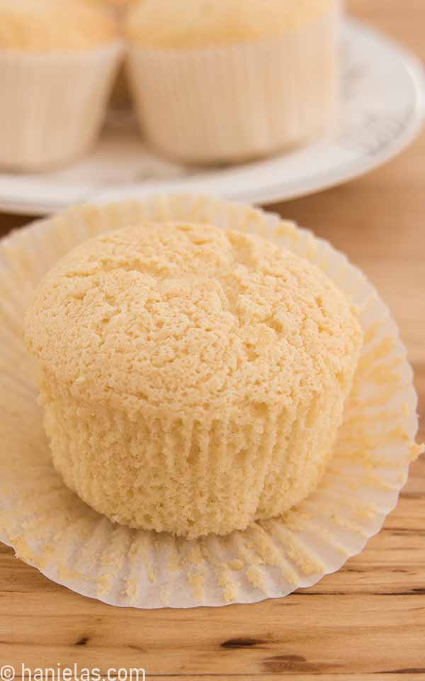 A close up of a unwrapped cupcake.