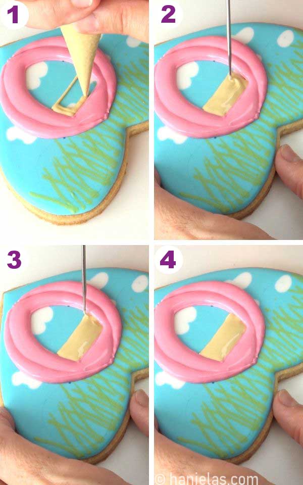 Sharping icing with a scribe.