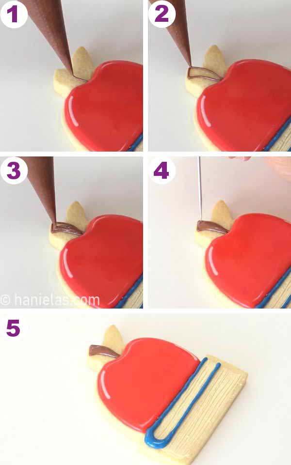 Making a brown stem with icing.