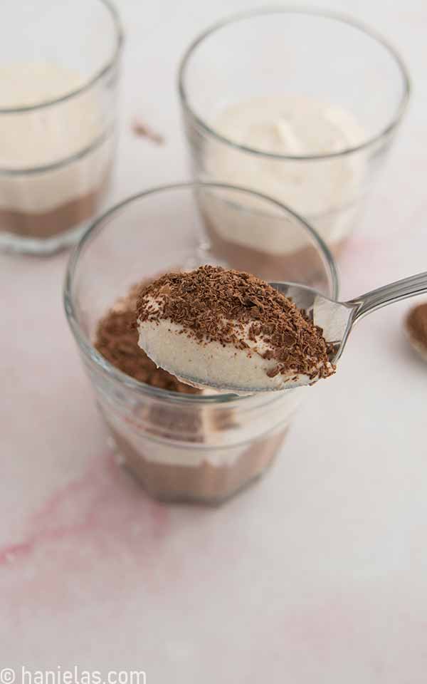 A spoon with mousse.