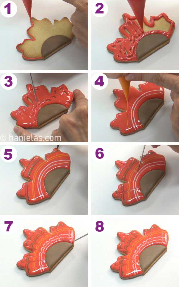 Decorating a cookie with wet on wet feathering technique.