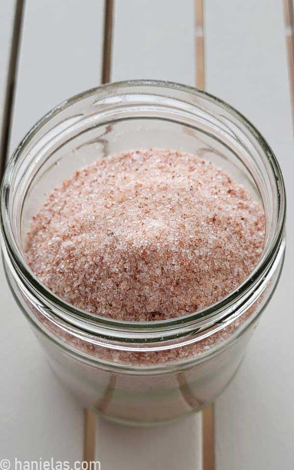 Jar with pink salt.