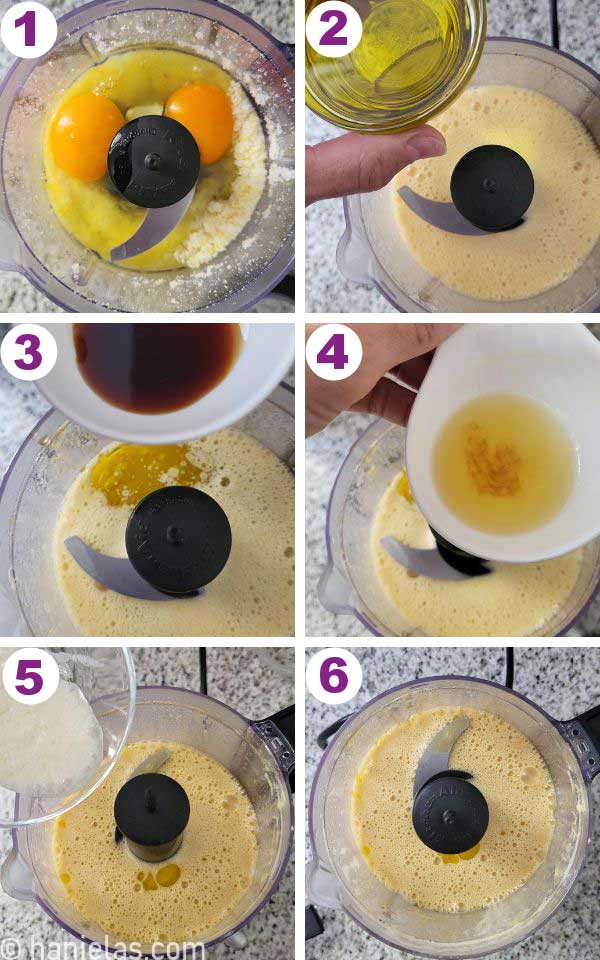 A mixing bowl with wet ingredients.