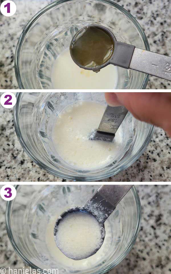 Milk with fresh lemon in a glass jar.