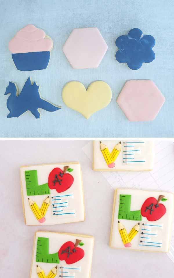 A set of cookies decorated with icing.