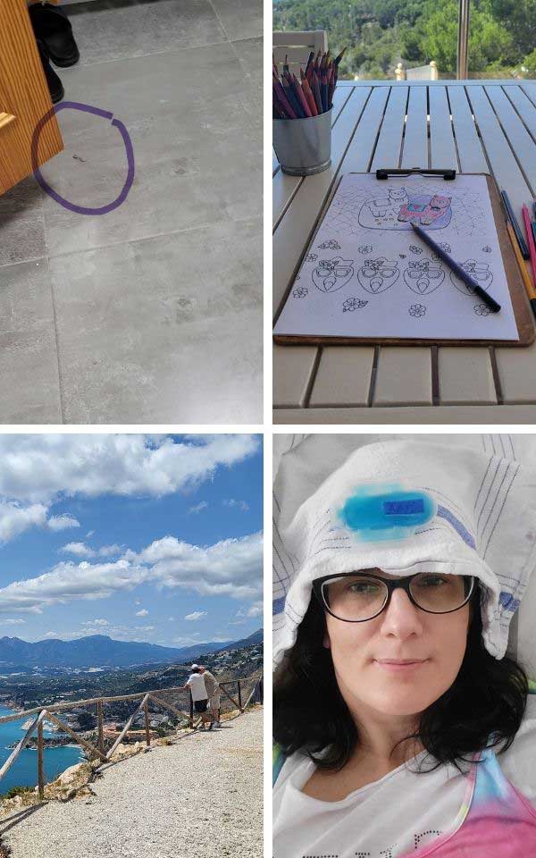 A coloring page on a table.
